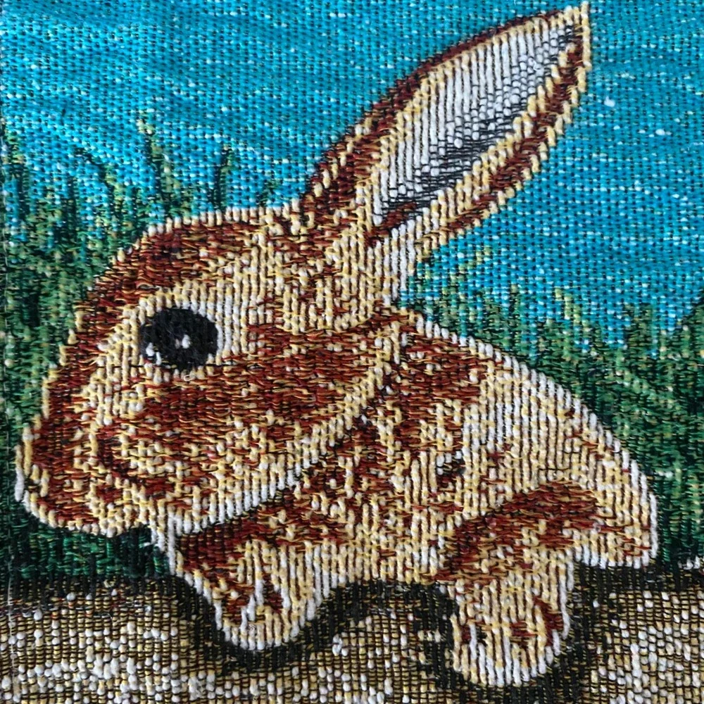 Set of 6 Woven Tapestry Bunny Rabbit Placemats Teal Rustic Easter‎ Spring Decor